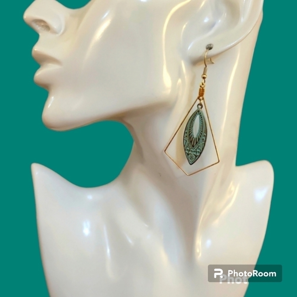 3/$30 Framed Marquis Patina Orbit Dangle Hook Earrings